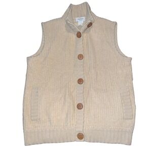 Avon Celli 100% Cashmere Ribbed Knit Button Up Vest Beige Cream Italy AO 62023